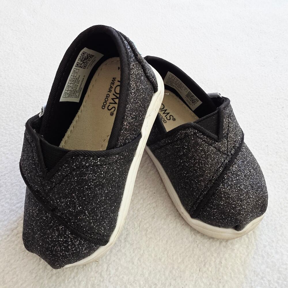 Toms Black Glitter Slip-On Baby & Walker Shoes